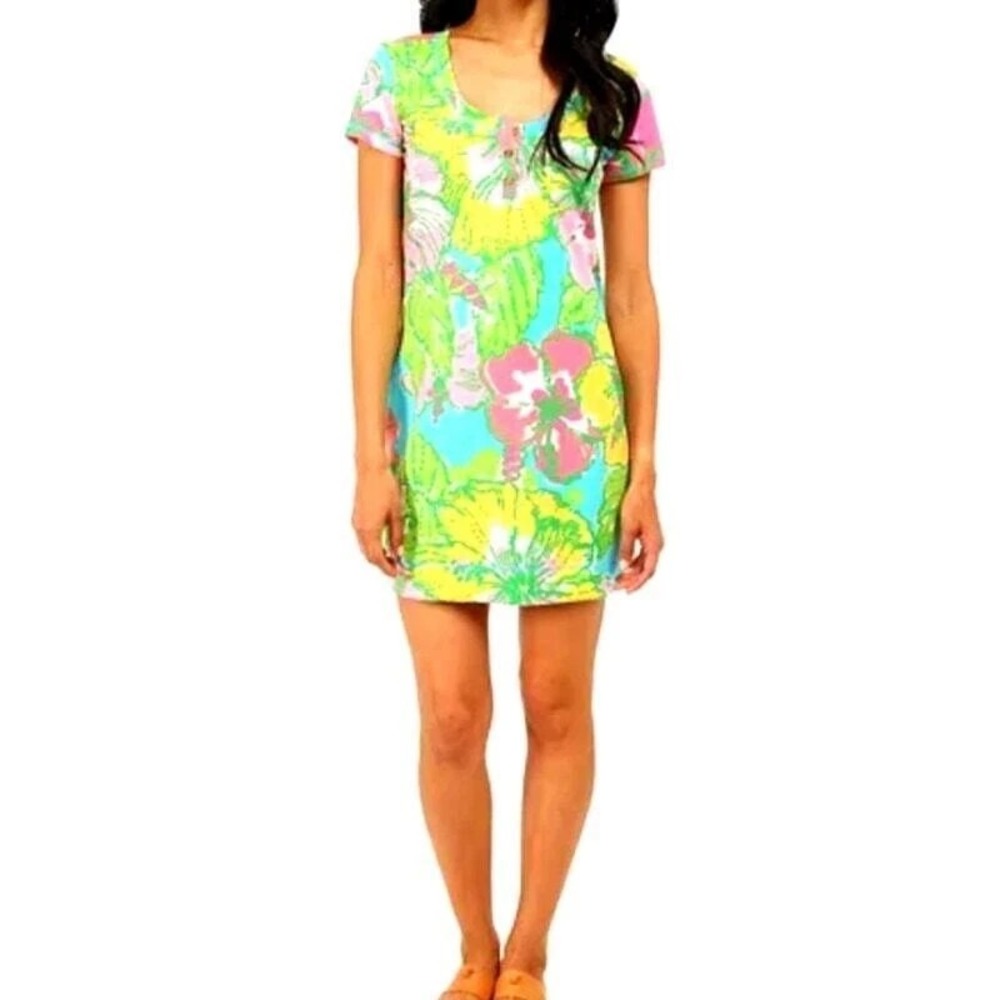 Lilly Pulitzer Britton Henley Shirt Dress Women's Floral Short Sleeve - 2XS